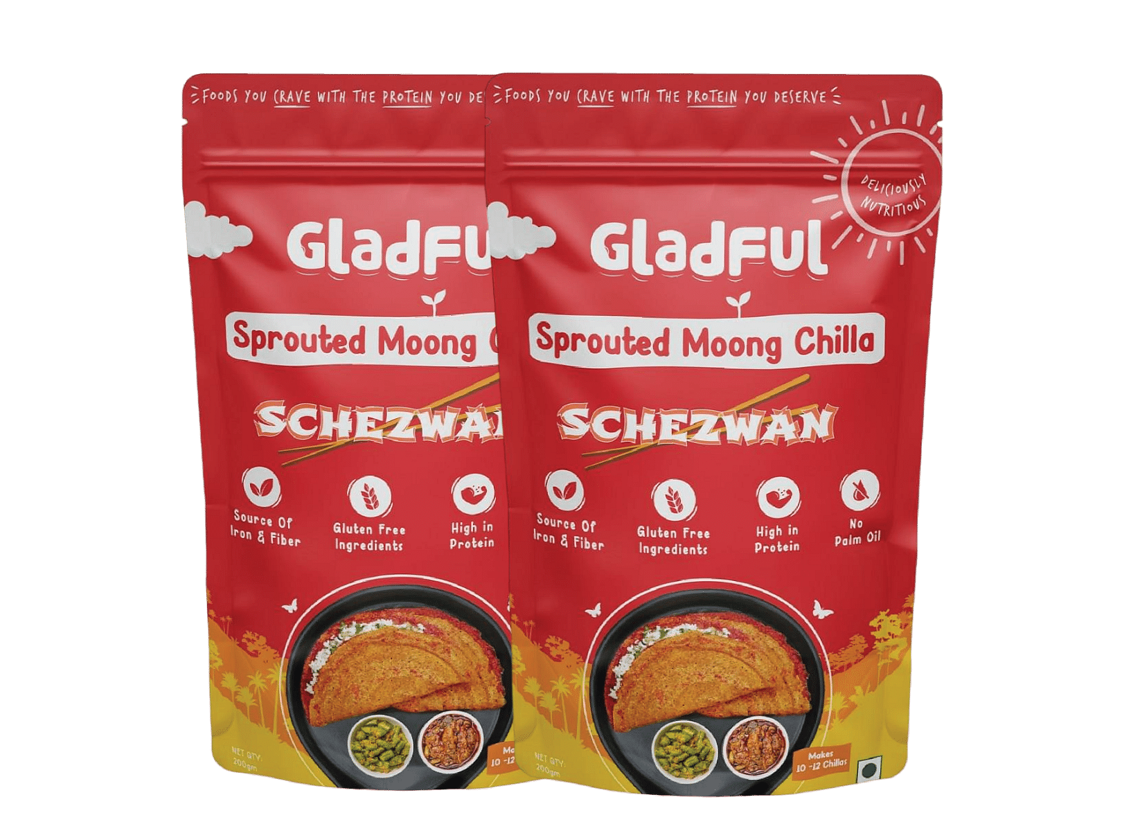 

Gladful Schezwan Chilla with Sprouted Moong Instant Mix | 200g | Pack of 2