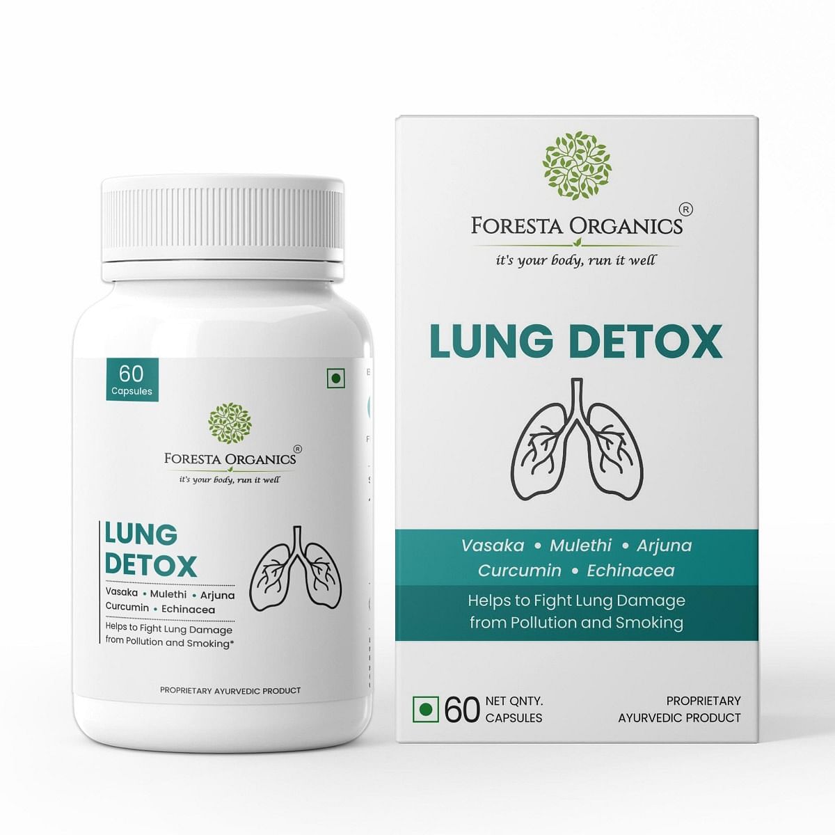 

Foresta Organics Lung Detox with Vasaka, Mulethi, Arjuna & Stinging Nettle -60 Capsules