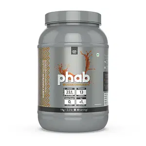Phab 100% Whey Protein Powder with Immunity Booster & Digezyme – 1 Kg (Belgian Chocolate), Primary Source Isolate