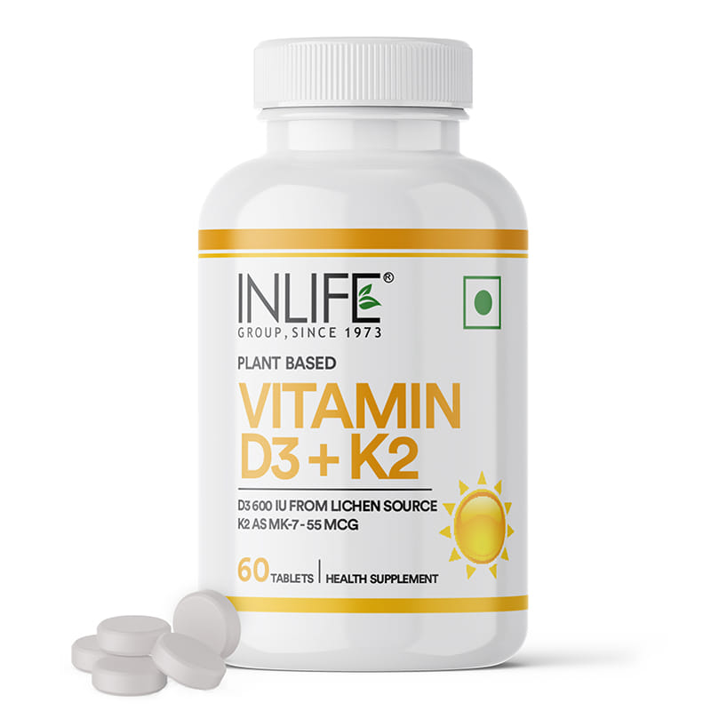 INLIFE Vitamin D3 K2 Supplement | Derived from Lichen (Plant Based) & Vitamin K2 (MK7) | Supports Bone, Teeth, Heart, Immunity, Mood, Strength, Recovery | For Men & Women - 60 Vegetarian Tablets-picture-40