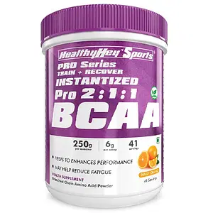 HealthyHey Sports BCAA Powder 2:1:1, Branched Chain Amino Acids, BCAAs, Tangy Orange, 41 Servings (Tangy Orange, 250 g)