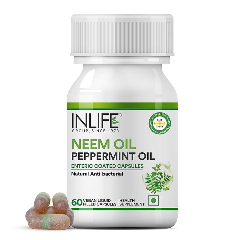 

INLIFE Neem Oil 350mg with Peppermint Oil 150mg for Digestive Health & Skin, Hair Care Supplement, Enteric Coated Capsules – 60 Liquid Filled Veget...