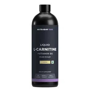 Nutrabay Pro Liquid L-Carnitine With Vitamin B5-450 ml Lemon, 30 Servings | 3000mg (Double Strength) L-CARNITINE, Sugar Free, Helps Convert Fat into Energy, Performance & Recovery