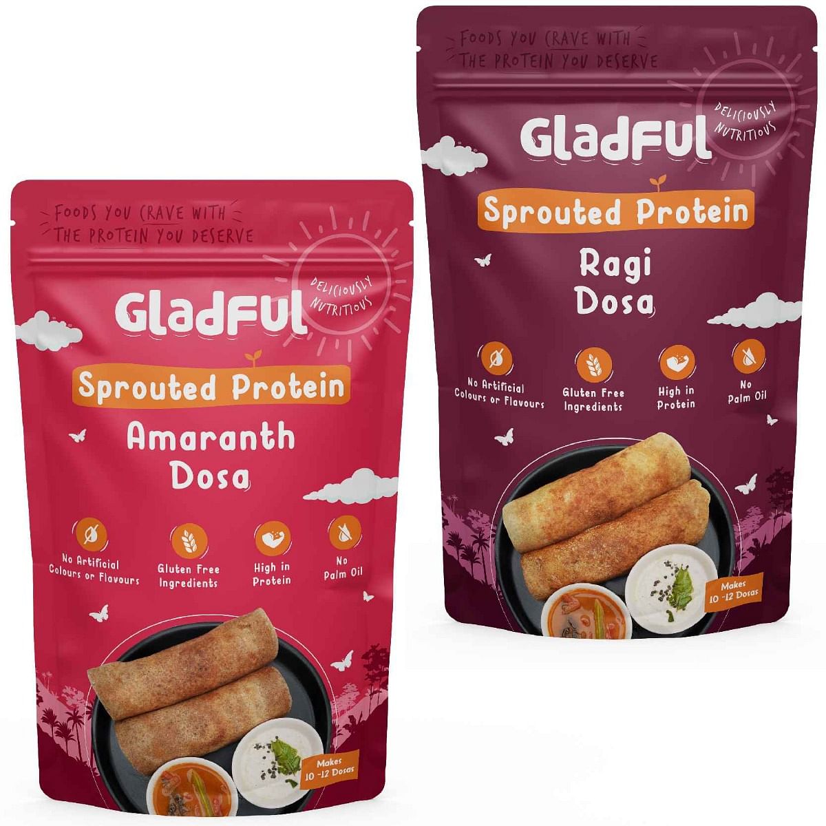 

Gladful Sprouted Dosa Ragi and Amaranth Instant Mix - Protein for Families and Kids (Pack of 2) - 400 Gms