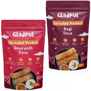 Gladful Sprouted Dosa Ragi and Amaranth Instant Mix - Protein for Families and Kids (Pack of 2) - 400 Gms