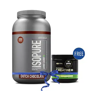 ISOPURE [Whey Protein Isolate Powder, 4.40 lbs/2 kg (Dutch Chocolate), Low carbs, Gluten-free, Vegetarian protein for Men & Women] with FREE Optimum Nutrition Micronised Creatine Powder, 250g