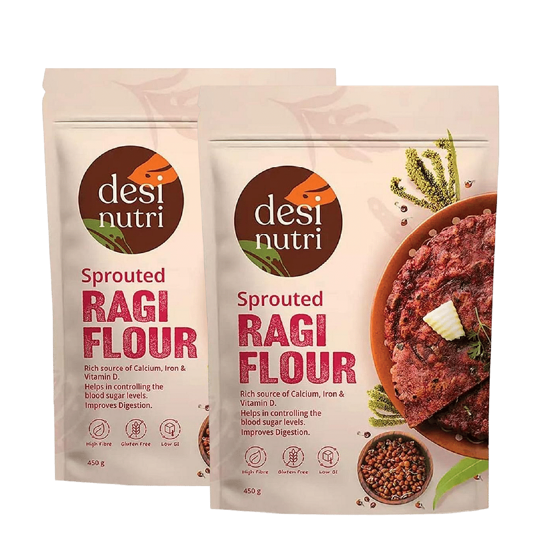 

Desi Nutri Sprouted Ragi Flour | Ragi Powder | Ragi Malt | Ready to Cook Ragi Powder | Nachni Flour- 450 gms | High in Protein & Calcium | Pack of 2