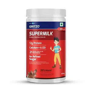 Gritzo Supermilk Daily Nutrition(13+Y Teen Athletes),12G Protein With Zero Refined Sugar Powder, Double Chocolate, 400G
