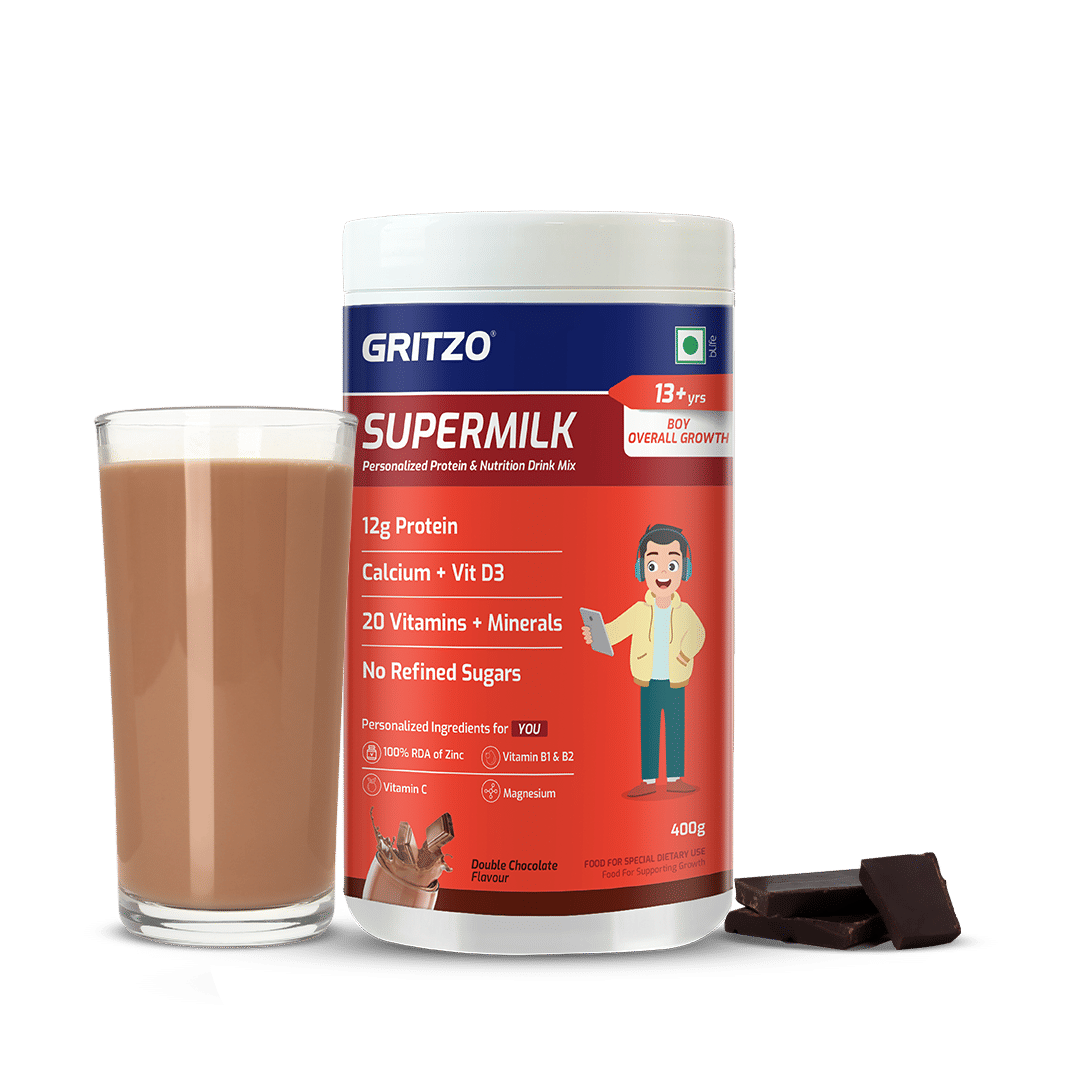 

Gritzo SuperMilk Overall Growth (13+y Boys), 12g Protein Powder (Double Chocolate, 400g)