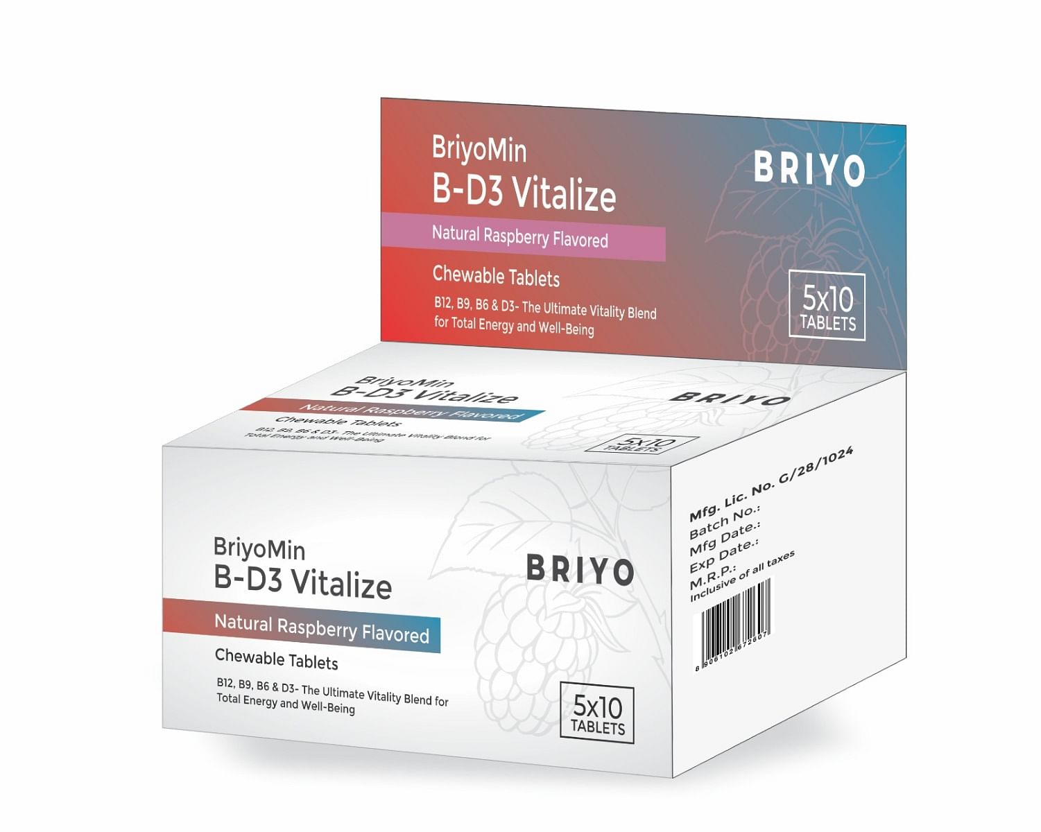 

Briyomin B-D3 is designed to provide essential nutrients in a fast-dissolving, easy-to-consume 5x10 chewable tablet - Natural Raspberry