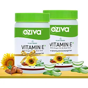 Oziva Plant Based Natural Vitamin E Capsules For Face & Hair With Sunflower Oil, Aloe Vera Oil & Argan Oil, Vegan & Natural Vitamin E For Glowing Skin & Stronger Hair |30 Capsules-Pack of 2