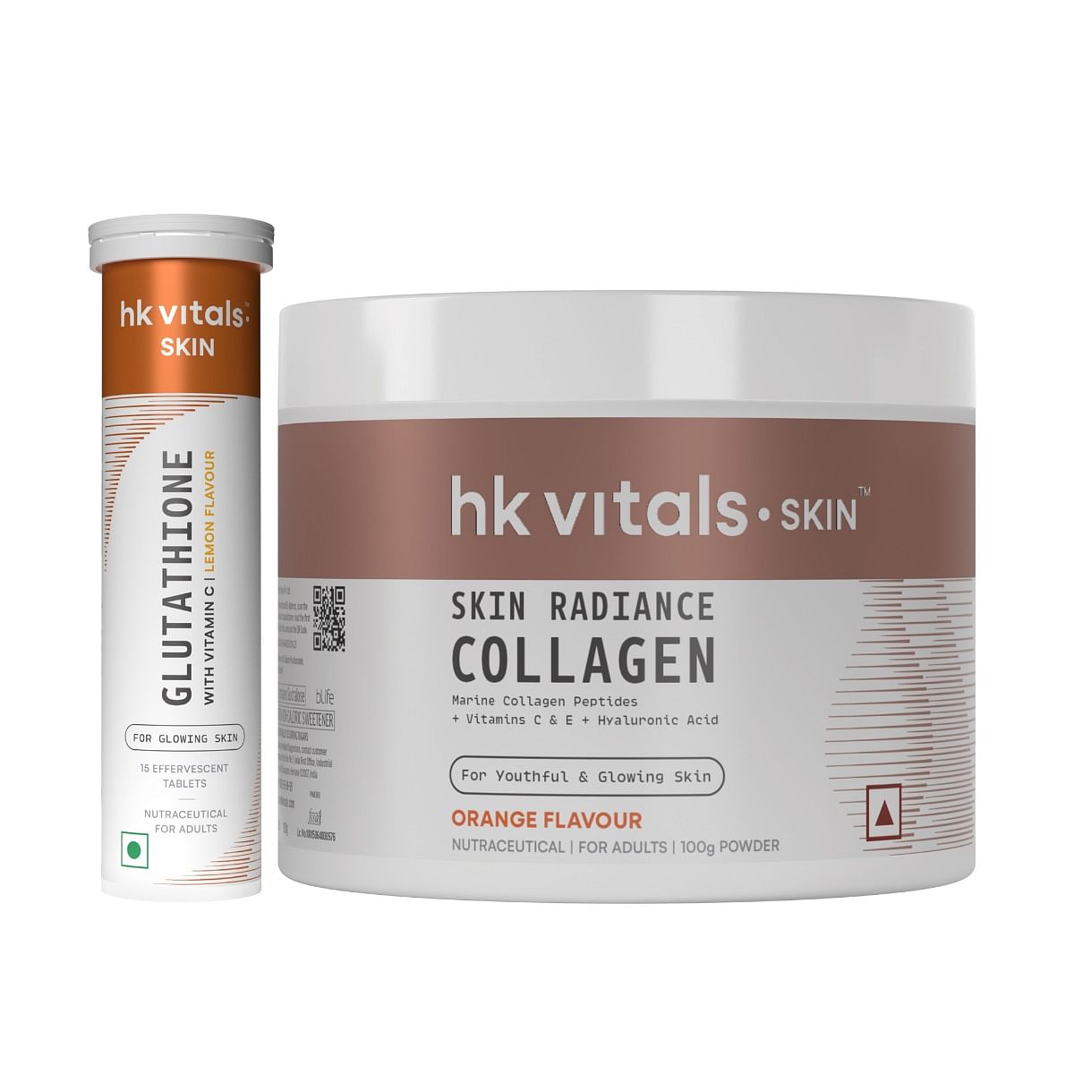 

HK Vitals Glutathione (Lemon, 15 Effervescent Tablets) with Skin Radiance Collagen Supplement with Biotin, Orange, 100 g | L-Glutathione Tablets wi...
