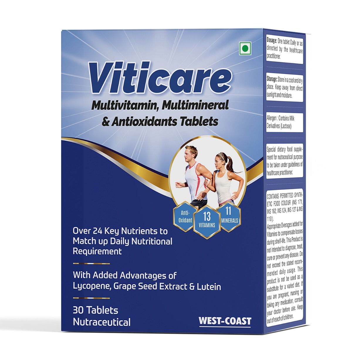 

Westcoast Viticare Multivitamin, Multimineral & Antioxidates Tablet, helpful for filling daily nutrition requirements | Vitamin D | Vitamin B6 | 30...