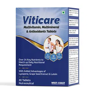Westcoast Viticare Multivitamin, Multimineral & Antioxidates Tablet, helpful for filling daily nutrition requirements | Vitamin D | Vitamin B6 | 30 Tablets