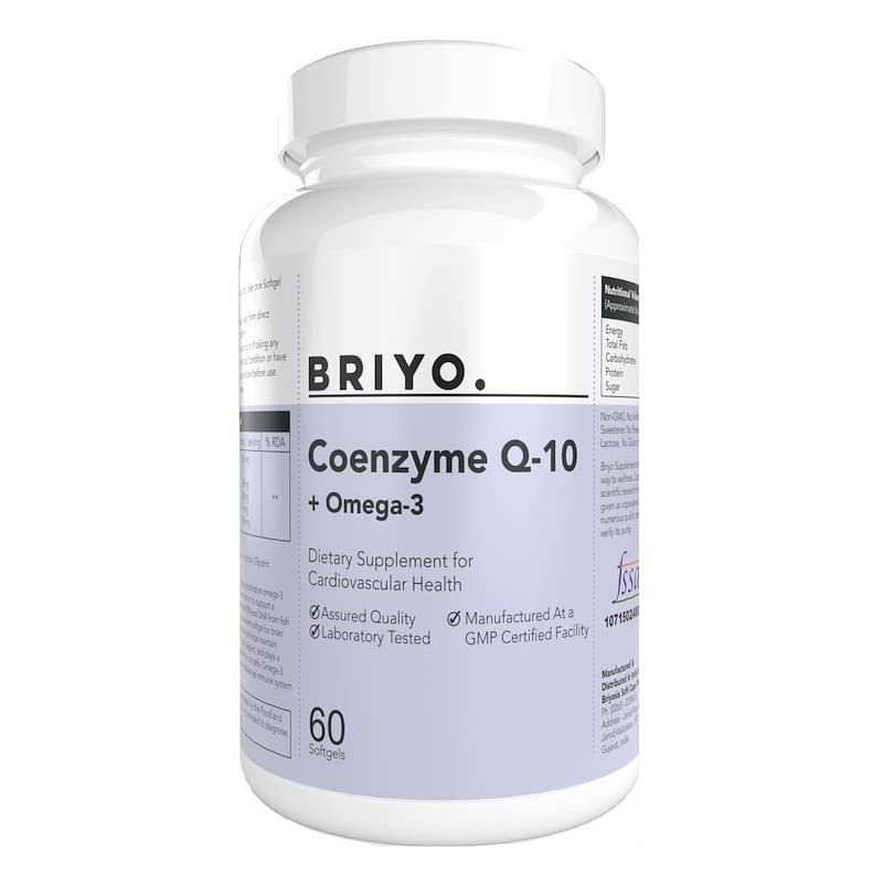 

Briyo CoenzymeQ10 + Omega 3 - 150 mg Omega 3 + 100 mg Omegas 3 with Lycopene and Selenium for Heart Health, Cellular Energy, Antioxidant Support