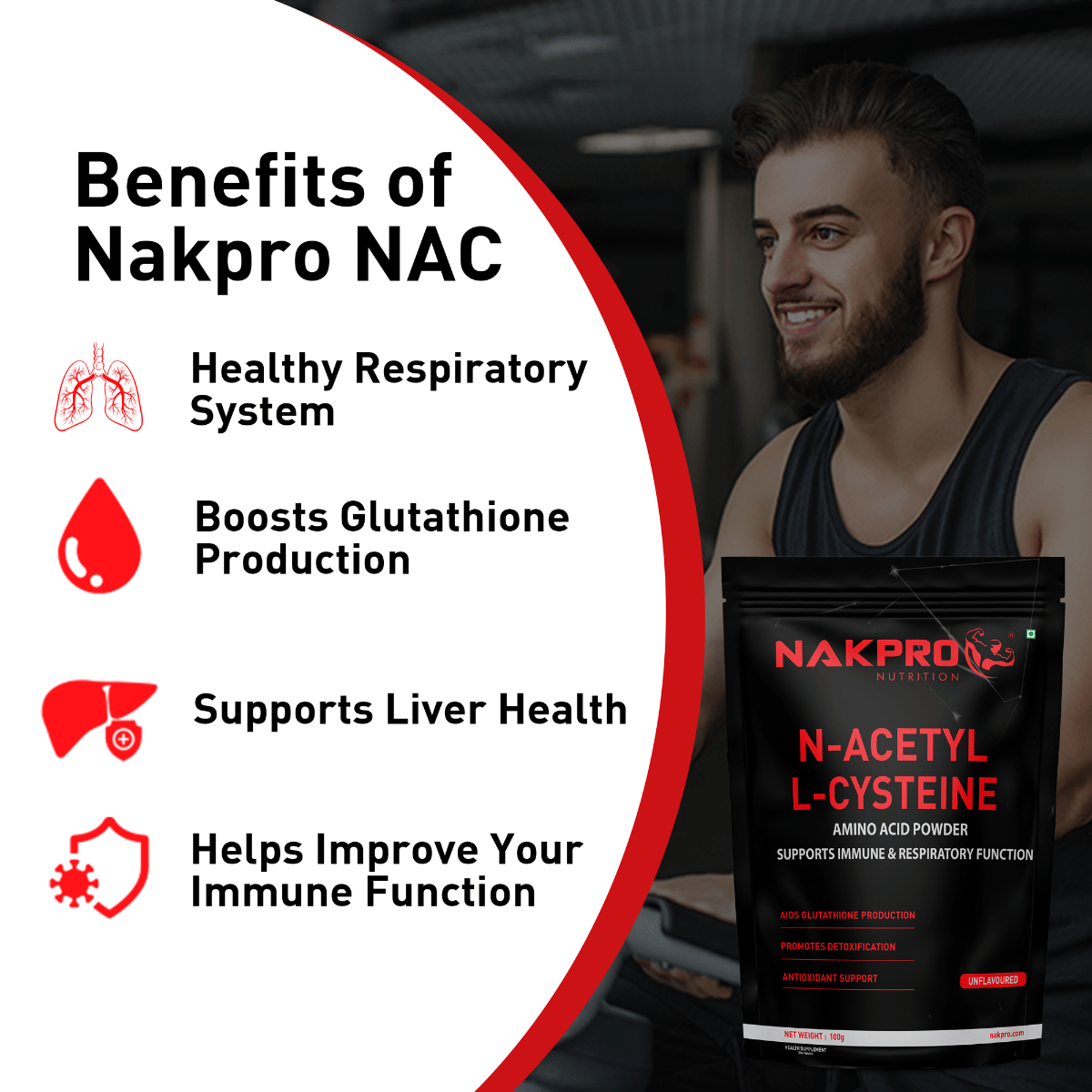 NAKPRO N-Acetyl-L-Cysteine Powder, 600mg | Support Cellular Antioxidant |  Immune Health