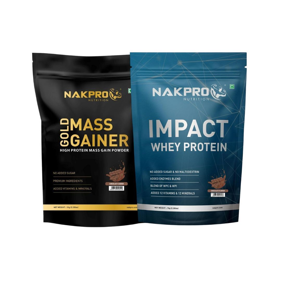 

NAKPRO Impact Whey Protein 1kg | Isolate & Concentrate | 24g Protein & 4.9g BCAA | Chocolate Flavour | Nakpro Gold Mass Gainer Powder 1 Kg, Chocola...