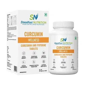 Steadfast Nutrition Curcumin| Turmeric Curcumin with Piperine | Natural & Potent Supplements for Improved Wellbeing & Health| Immunity| Gut Health | Joint Support | Inflammation (60 Tablets)