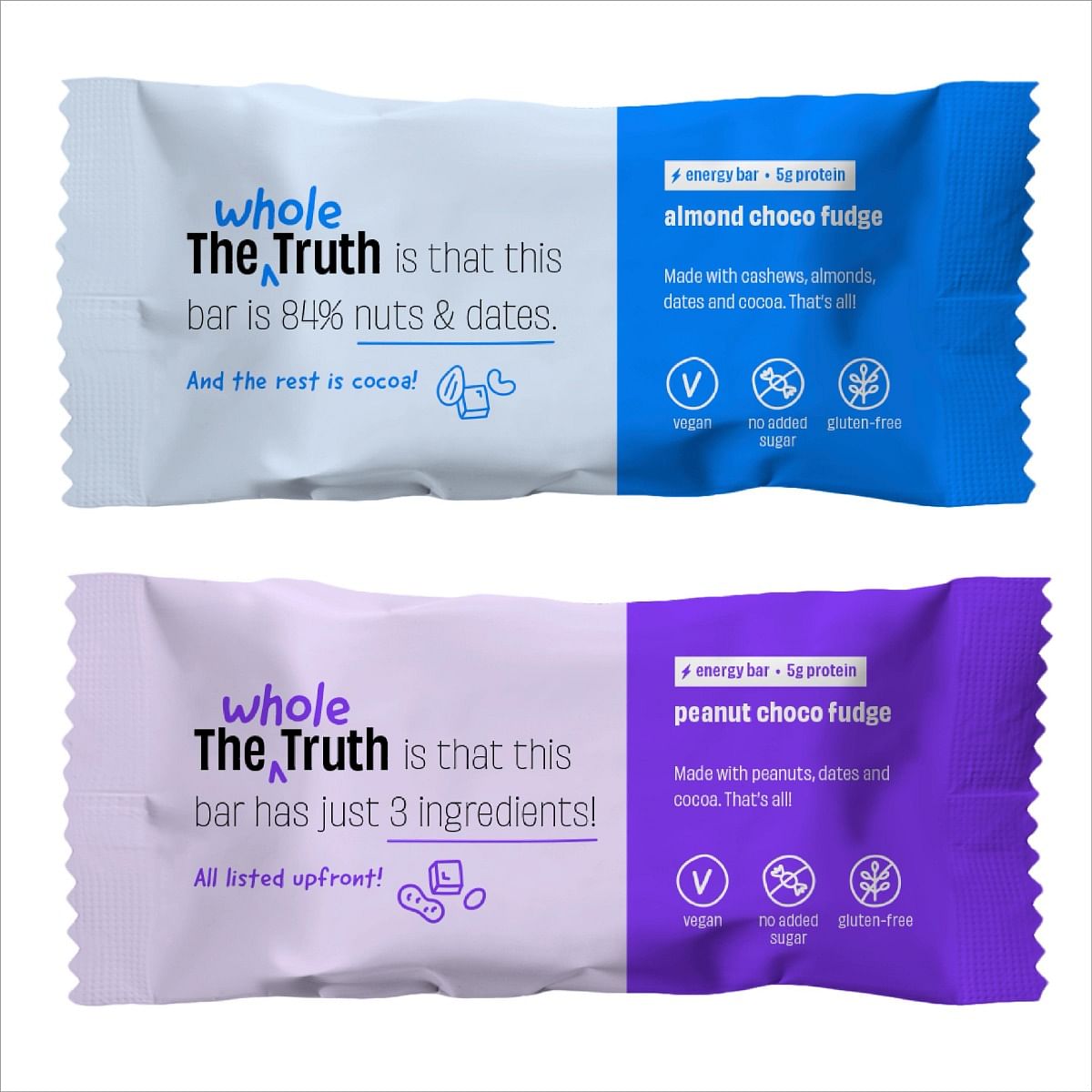 

The Whole Truth - Energy Bars | Nuts For You (4 Peanut Choco Fudge, 2 Almond Choco Fudge) | 6 Bars x 40g | Dairy Free & Sugarfree | Vegan | No Pres...