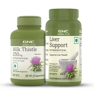 GNC Herbal Liver Care Combo | Herbal Plus Milk Thistle (60 Capsules) | Liver Support (60 Capsules) | Supports Liver Health | Detoxifies & Cleanses Liver | Facilitates Proper Fat Digestion