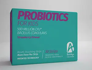 BonAyu Probiotics Mouth Dissolving Strips For Kids to Promote Healthy Gut Vegan and All Natural