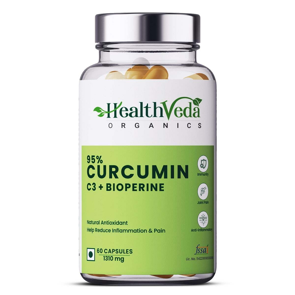 

Health Veda Organics Curcumin C3 + Bioperine Supplements, 1310 Mg | 60 Veg Capsules | Supports Joint & Muscle Health | Better Absorption | Boost Im...