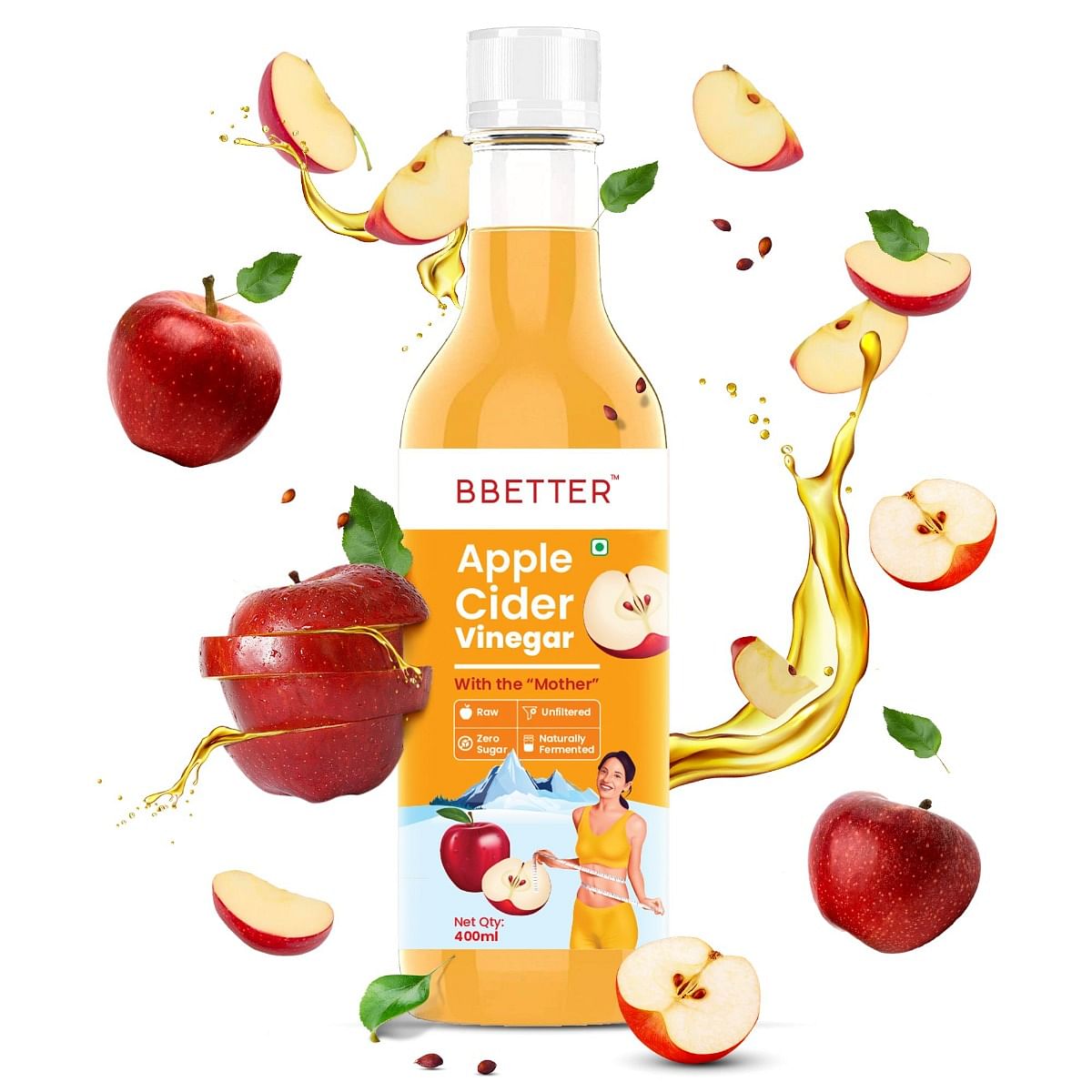 

BBETTER Apple Cider Vinegar With the Mother of Vinegar - 400ml , Unfiltered, Zero sugar, Naturally fermented