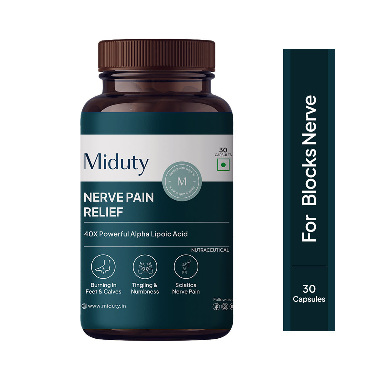 

Miduty Nerve Pain Relief-Alpha Lipoic Acid-B Vitamins-Neuropathy Support-40x powerful - 30 Capsules