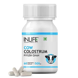 INLIFE Cow Colostrum Supplement, 500mg (60 Veg Capsules)