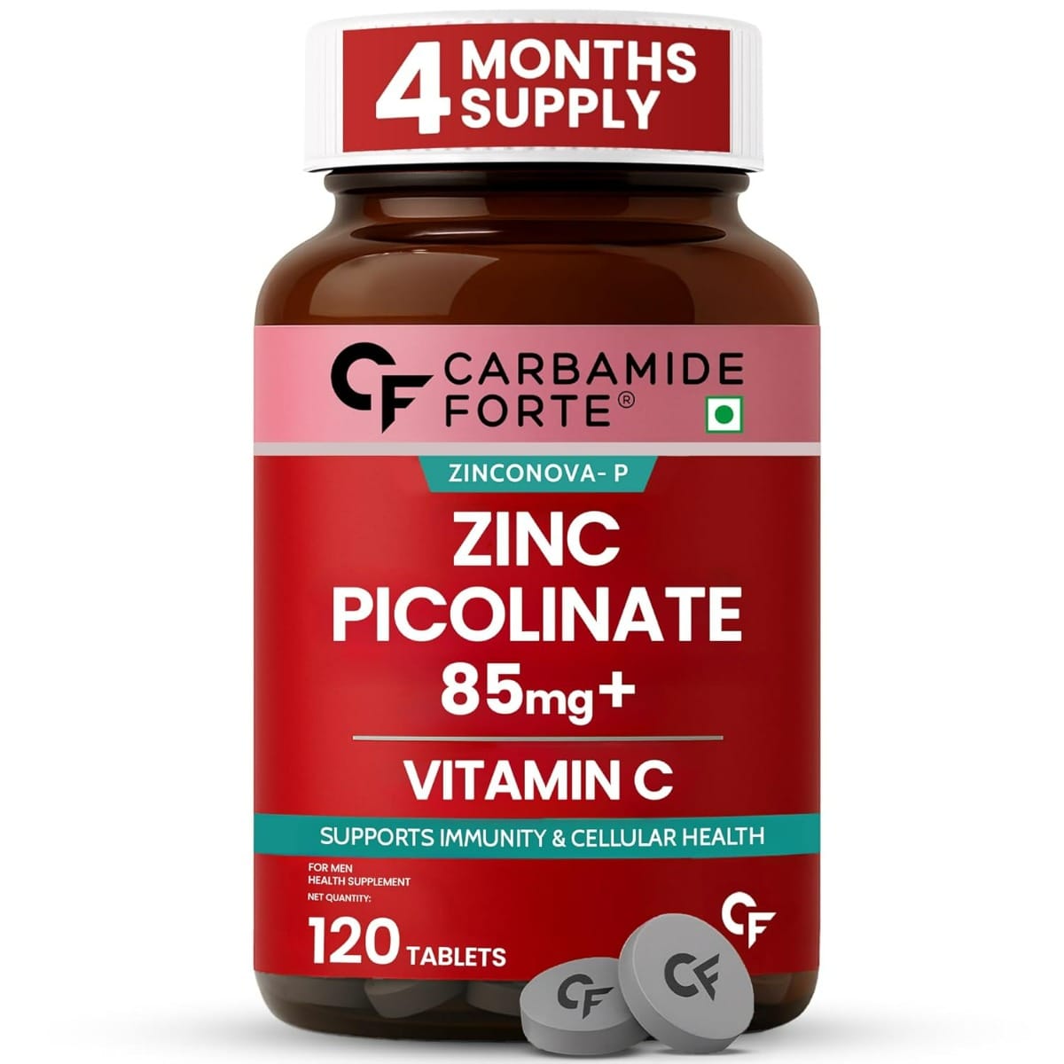 Carbamide Forte Zinc Picolinate with Vitamin C | Zinc Supplements for Men with 100% RDA Zinc | Immunity & Cellular Health Support – 120 Tablets-image-19