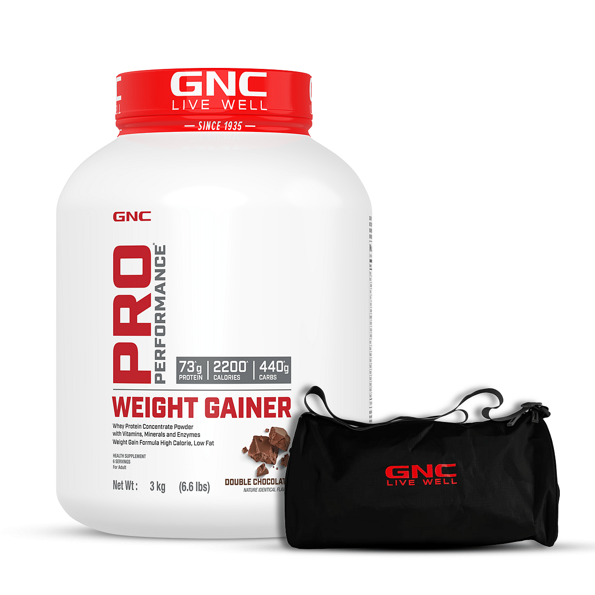 

GNC Pro Performance Weight Gainer & Gym Bag Kit | Double Chocolate | 3 Kg | Promotes Healthy Body Gains | Reduces Muscle Breakdown |