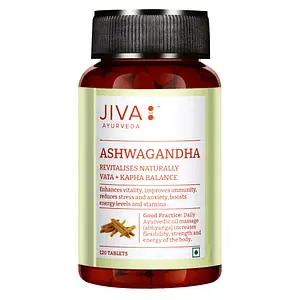 Jiva Ayurveda Ashwagandha Tablet - Pure Herbs Used, Daily Energizer, Revitalize Body & Mind - 120 Tablets Pack of 1