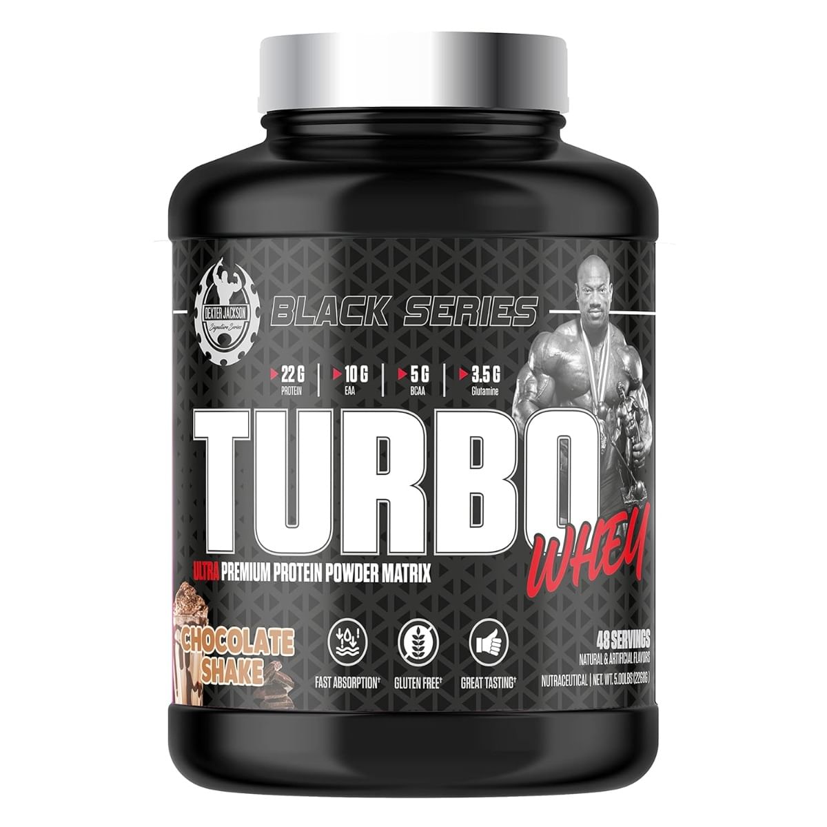 

Dexter Jackson Black Series Turbo Whey Protein Powder | Chocolate Shake Flavor | 48 Servings, 5 lbs (2268g) - Premium Protein for Turbocharged Musc...