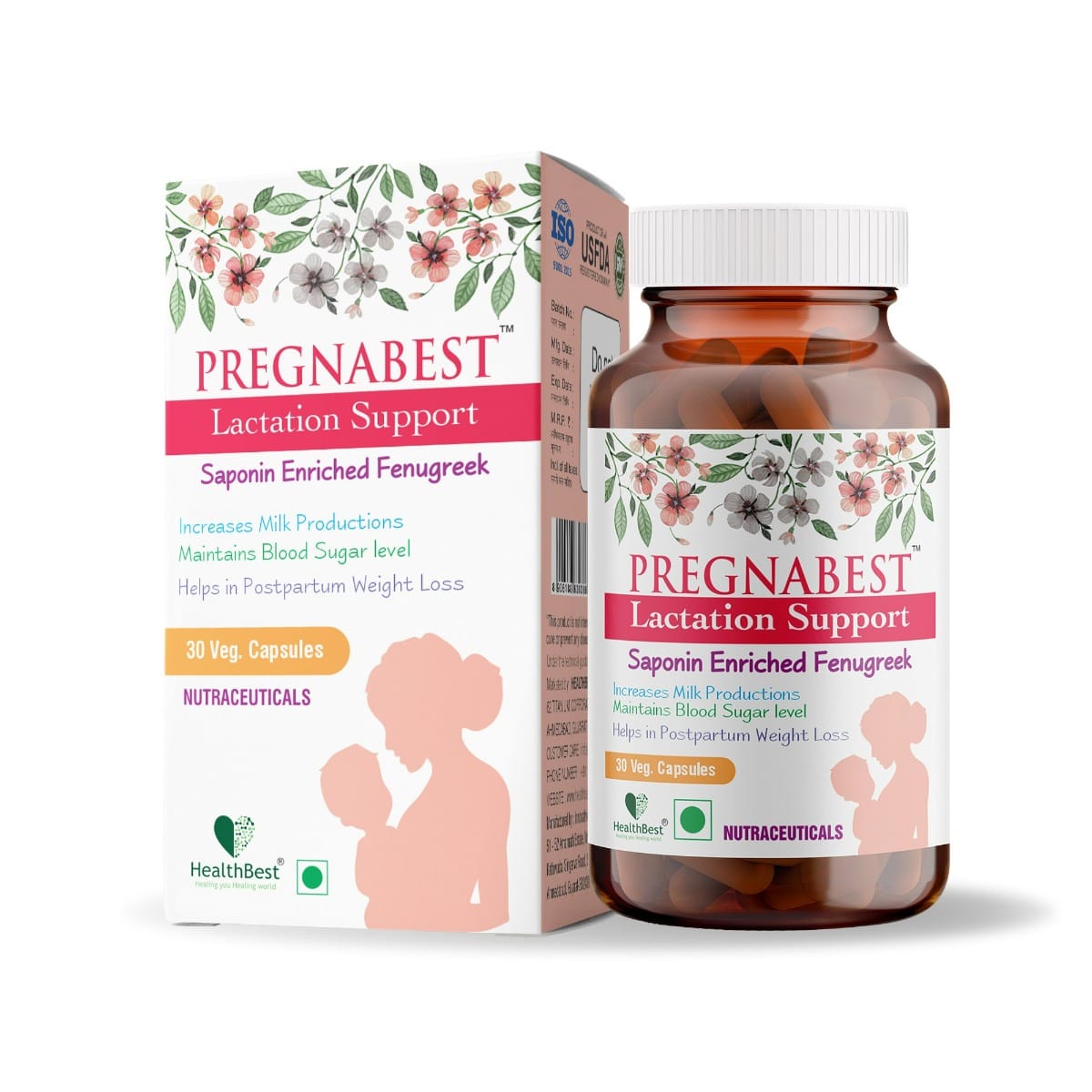 

HealthBest Pregnabest Lactation Support for Women – 30 Capsules | Promotes Healthy Breast Milk Production | Natural Breastfeeding Supplement Herbal...