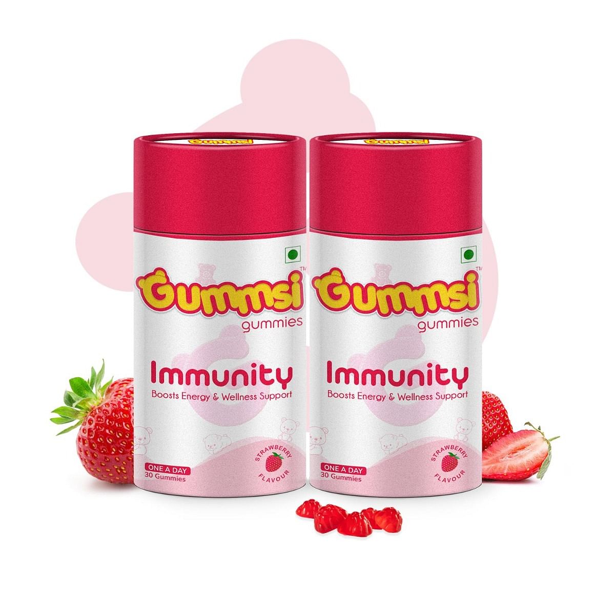 

Gummsi Immunity Gummies | No Sugar Added | Strawberry Flavour | Boosts Immunity, Bone Density & Eyesight | For Men & Women (Pack Of 2, 30 Gummies E...