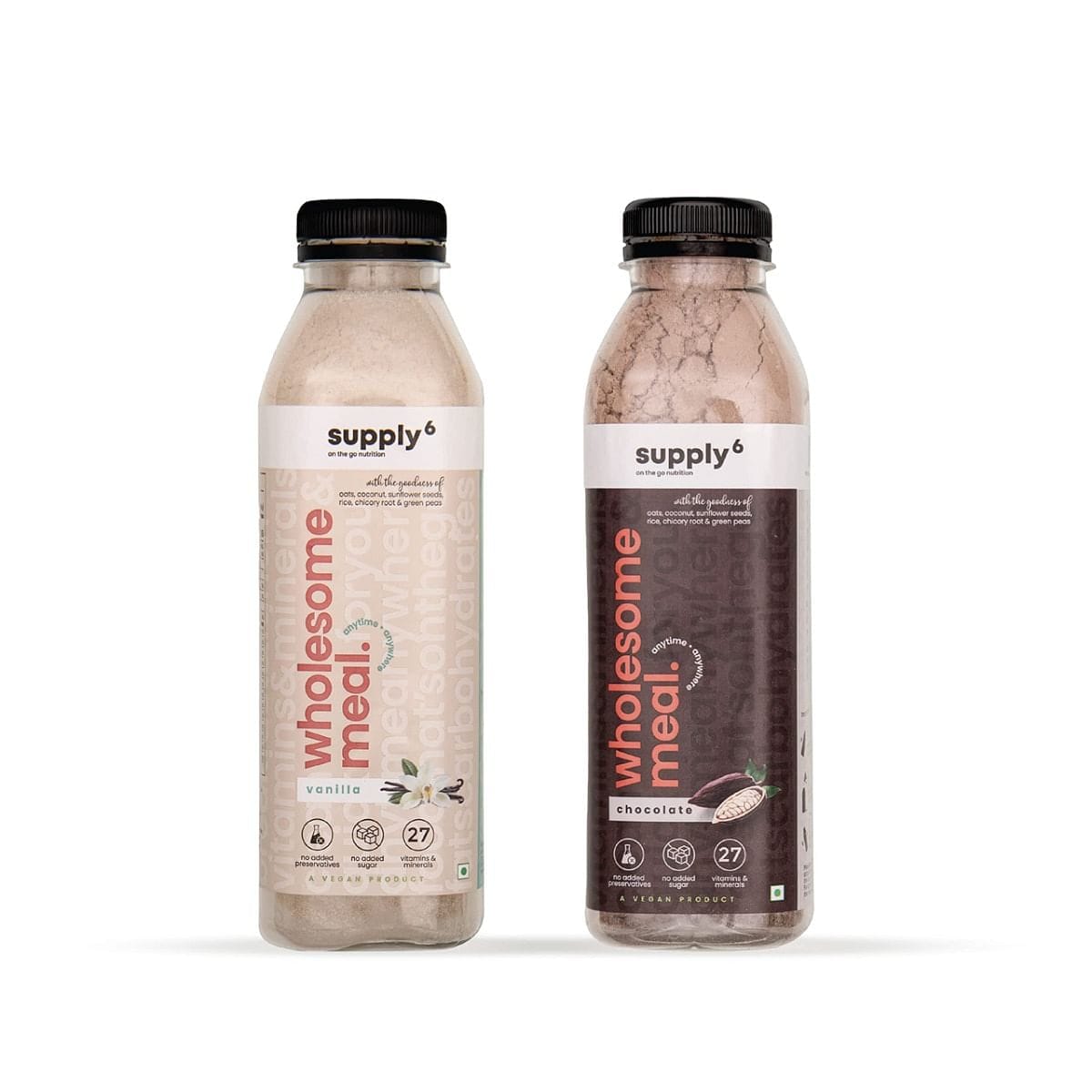 Supply6 Wholesome Meal Taster Pack for Weight Management | Sugar-free Drinkable Meal | High Protein, High Fibre & Essential Nutrients | 100% Meal Replacement - (Chocolate & Vanilla)