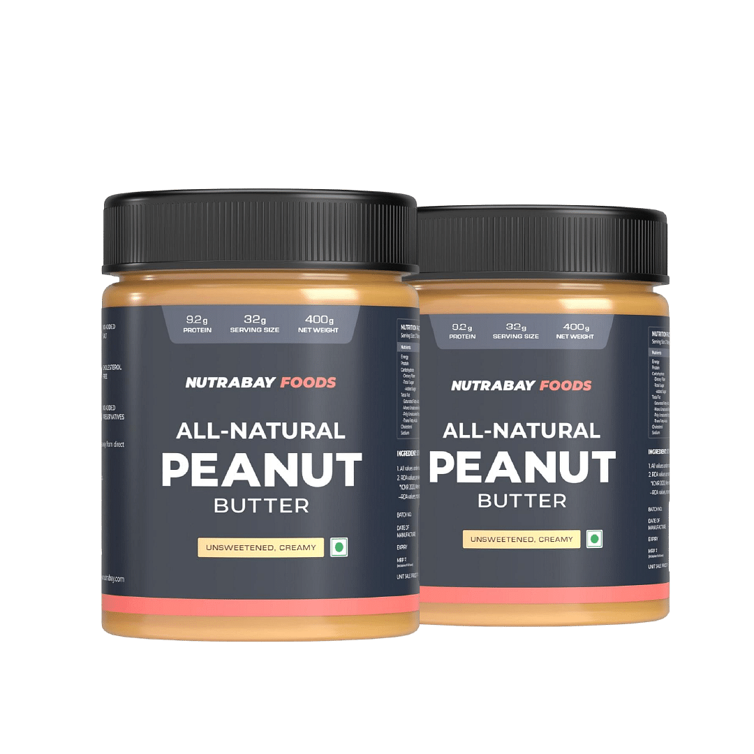 

Nutrabay Foods All-Natural Peanut Butter (Creamy) - Unsweetened, 400G | 100% Roasted Peanuts, 28G Protein, Zero Cholesterol, Vegan, Gluten Free, No...