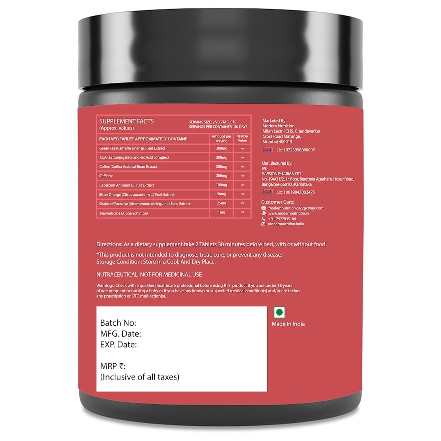 Modern Nutrition Day Shred Day Time Fat Burner for Men Women