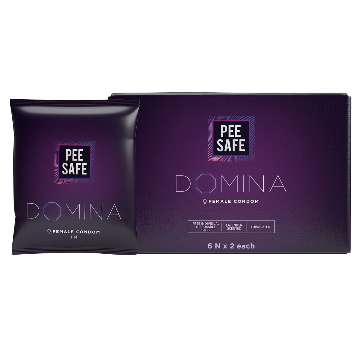 

Pee Safe Domina Female Condom No Artificial Colour Dye Made with Natural Rubber Latex Lavender Fragrance With Biodegradable Disposable Bags, 12 count