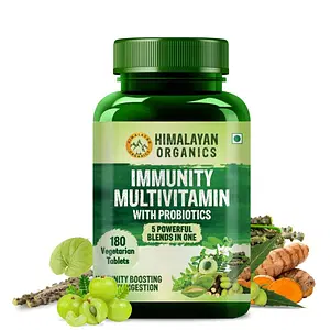 Himalayan Organics Immunity Multivitamin with Probiotics (180 Veg Tablets) with Vitamin C, D, K2, Zinc, Ginseng, Giloy, Biotin For Men & Women