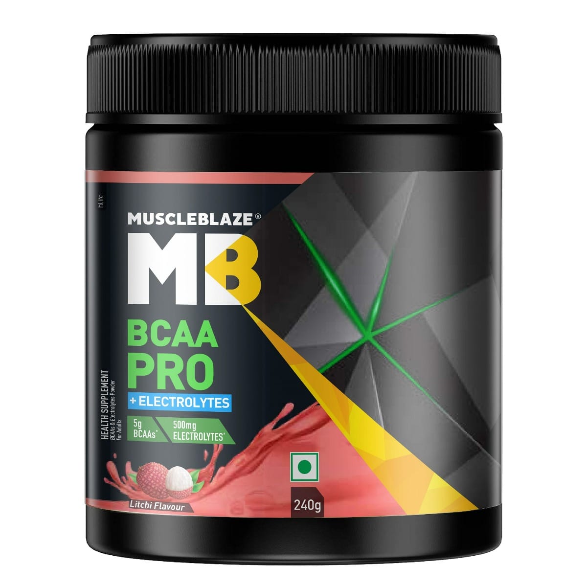 MuscleBlaze BCAA Pro Powder, Powerful Intra Workout | With 5g Vegan BCAAs & 500mg Electrolytes (Litchi, 240g, 30 Servings)