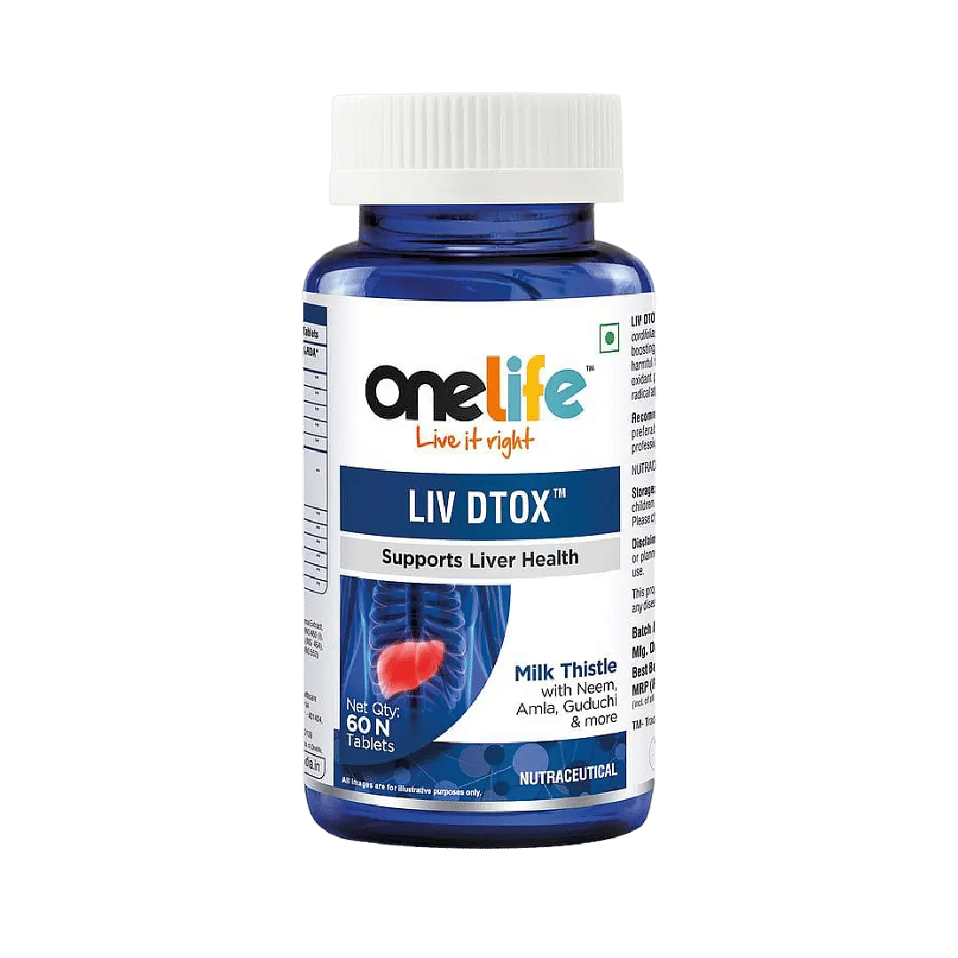 

Onelife Liv Dtox Silymarin Milk Thistle 600 mg With Neem, Amla & Guduchi for Liver Detox -Liver Detoxifier & Regenerator for Complete Liver Care- 6...