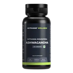 Nutrabay Wellness Ashwagandha Extract Tablet (Withania Somnifera), Enhances Energy, Stamina, Immunity | Anxiety & Stress Relief, 1000mg - 60 Veg Tablets