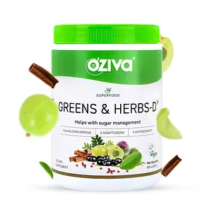 OZiva Superfood Greens & Herbs for Diabetes and Prediabetes, 250g| OZiva Greens & Herbs for Sugar Control and Diabetes Management (with Moringa, Milk Thistle, and Fenugreek), Certified Vegan