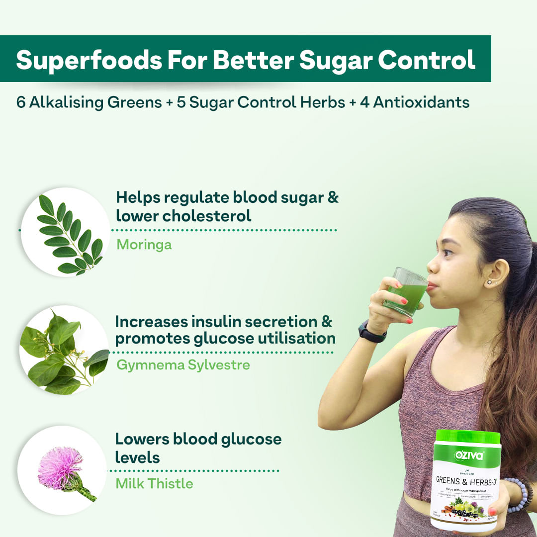 OZiva Superfood Greens & Herbs for Diabetes and Prediabetes, 250g