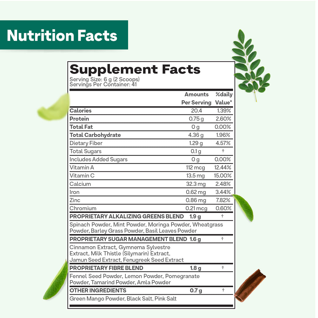 OZiva Superfood Greens & Herbs for Diabetes and Prediabetes, 250g