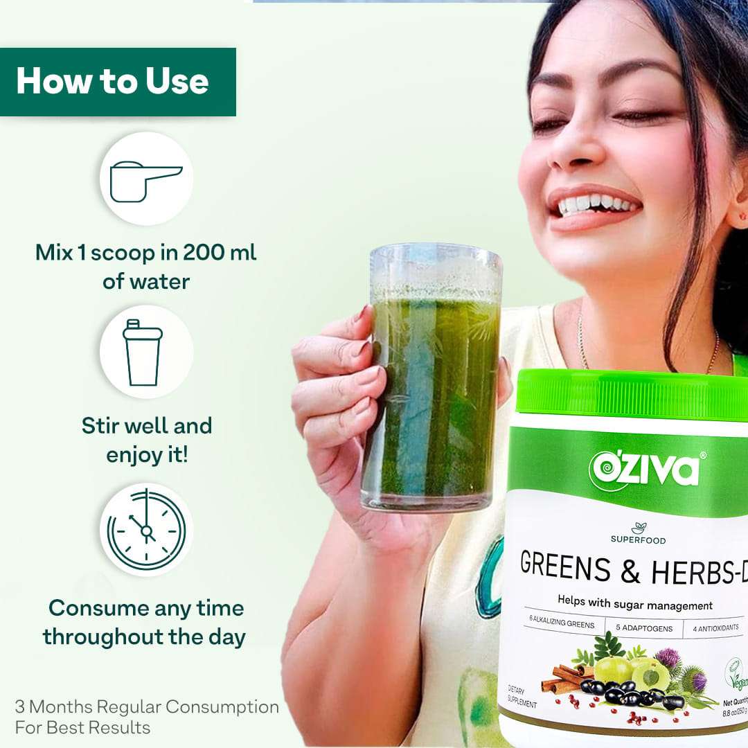 OZiva Superfood Greens & Herbs for Diabetes and Prediabetes, 250g