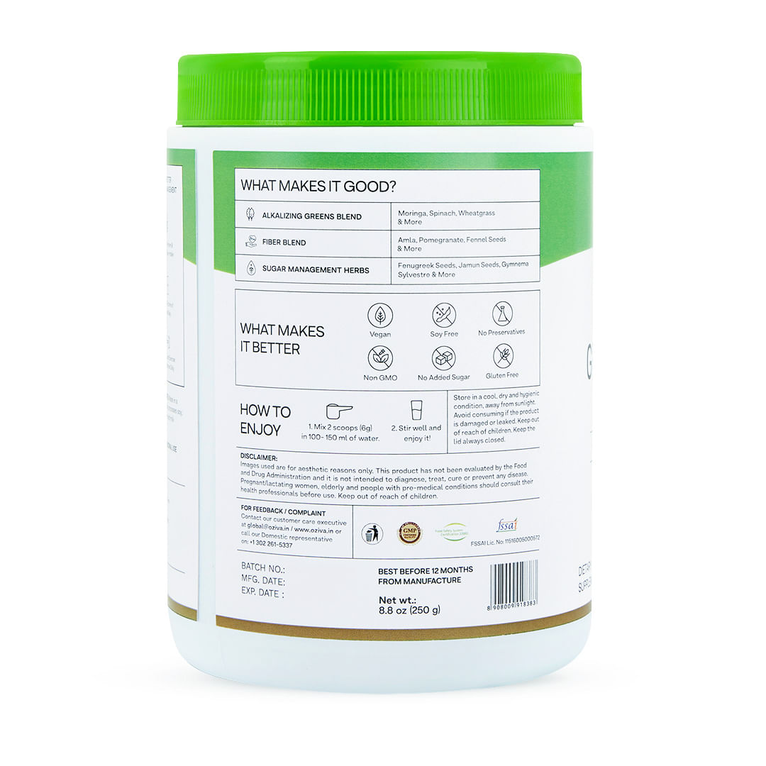 OZiva Superfood Greens & Herbs for Diabetes and Prediabetes, 250g