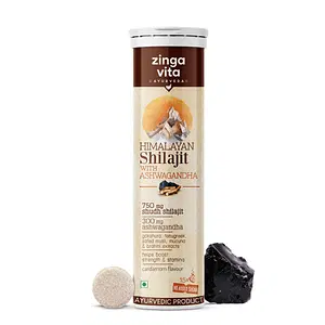 Zingavita India's 1st 750mg Shilajit Effervescent Tablets, Infused with Pure Ashwagandha, Gokshuru, Fenugreek and Safed Musli, for Strength, Vitality & Performance, Mango Flavour - 15 Tablets