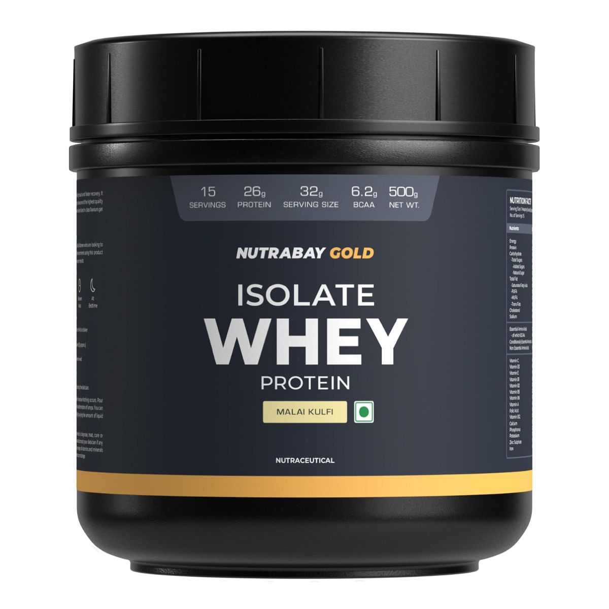 

Nutrabay Gold 100% Whey Protein Isolate with Digestive Enzymes & Vitamin Minerals, 26g Protein | Protein Powder for Muscle Support & Recovery - Mal...